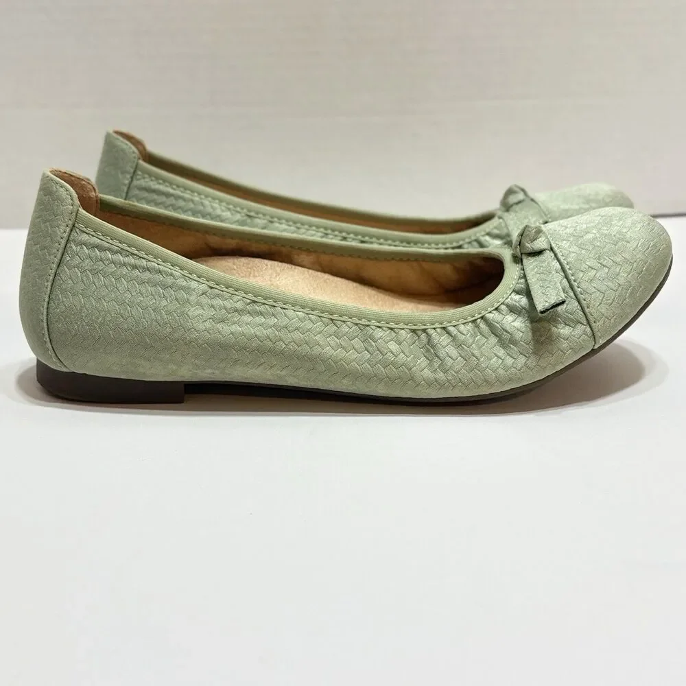 Vionic Amorie Women’s US 7 Velvet Sage Leather Orthotic Slip-On Bow Ballet Flat